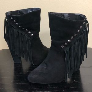 Black Studded Fringe Fashion Booties